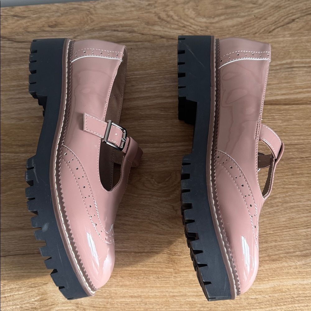 POP Tatum Women’s Patent Glossy Dusty Rose Wing Tip Mary Janes Platform Size 10M - Picture 3 of 12